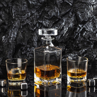 Square 25Oz Whiskey Liquor Decanter Set with 2 Glasses in Box