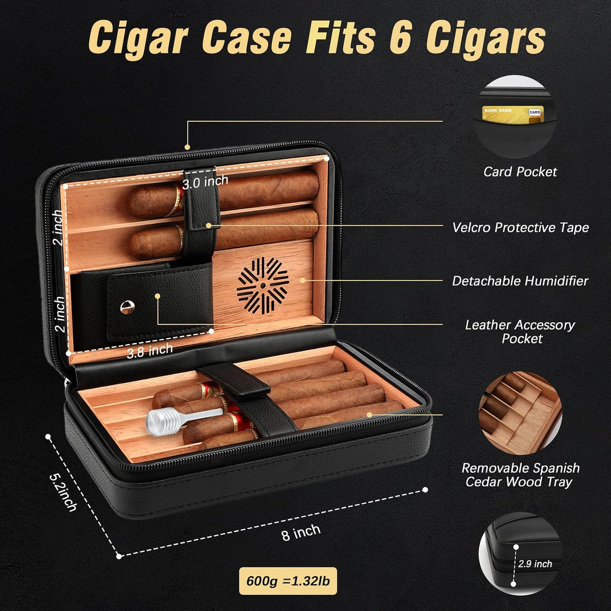 Travel Cigar Humidor and Cigar Ashtray Set