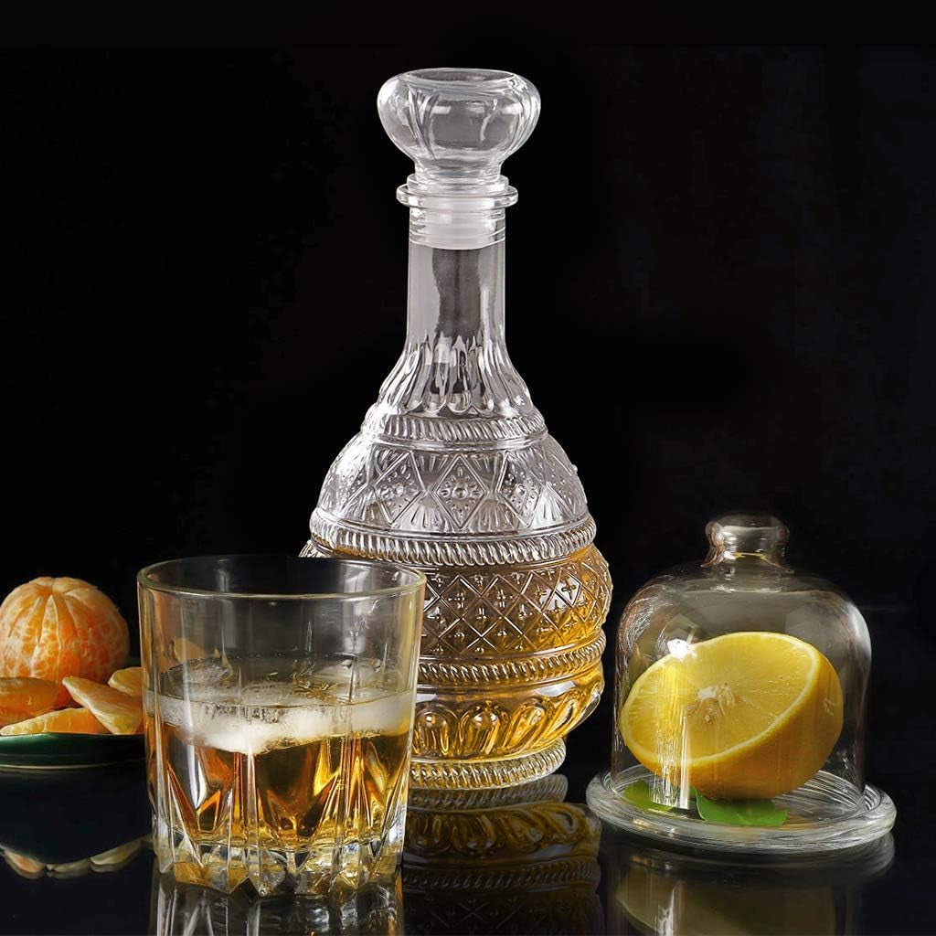 Liquor Decanter, Glass Spirits Decanter with Airtight Stopper, Whiskey Vodka Bourbon Decanter Bottle for Gift, Home, Bar, Party Decor, 34Oz/1000Ml Clear