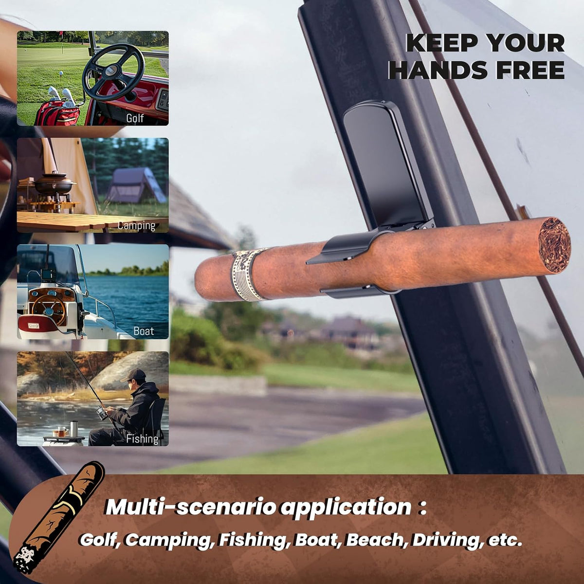 2Pack Cigar Holders, Cigar Clips & Stands, Sturdy Metal Magnetic Cigar Holder for Golf Carts, Yachts, Beach Chairs, Camping. Thoughtful Cigar Gifts for Men
