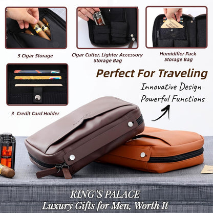 Cigar Humidor and Ashtray Set.Travel Leather Cigar Case,Luxury Men'S Cigar Accessories Gifts