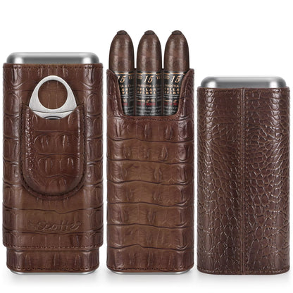 Cigar Case Leather Cigar Travel Case Cedar Wood Portable Cigar Humidor Box with Cigar Cutter Elegant Cigar Box for Men