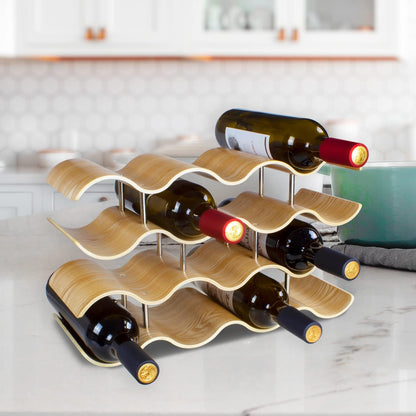 14 Bottles Wine Racks Countertop for Shelf, 4-Tier Wooden Wine Bottle Holder Stand, Freestanding Wine Storage for inside Cabinet Organizer for Home Décor, Bar and Pantry