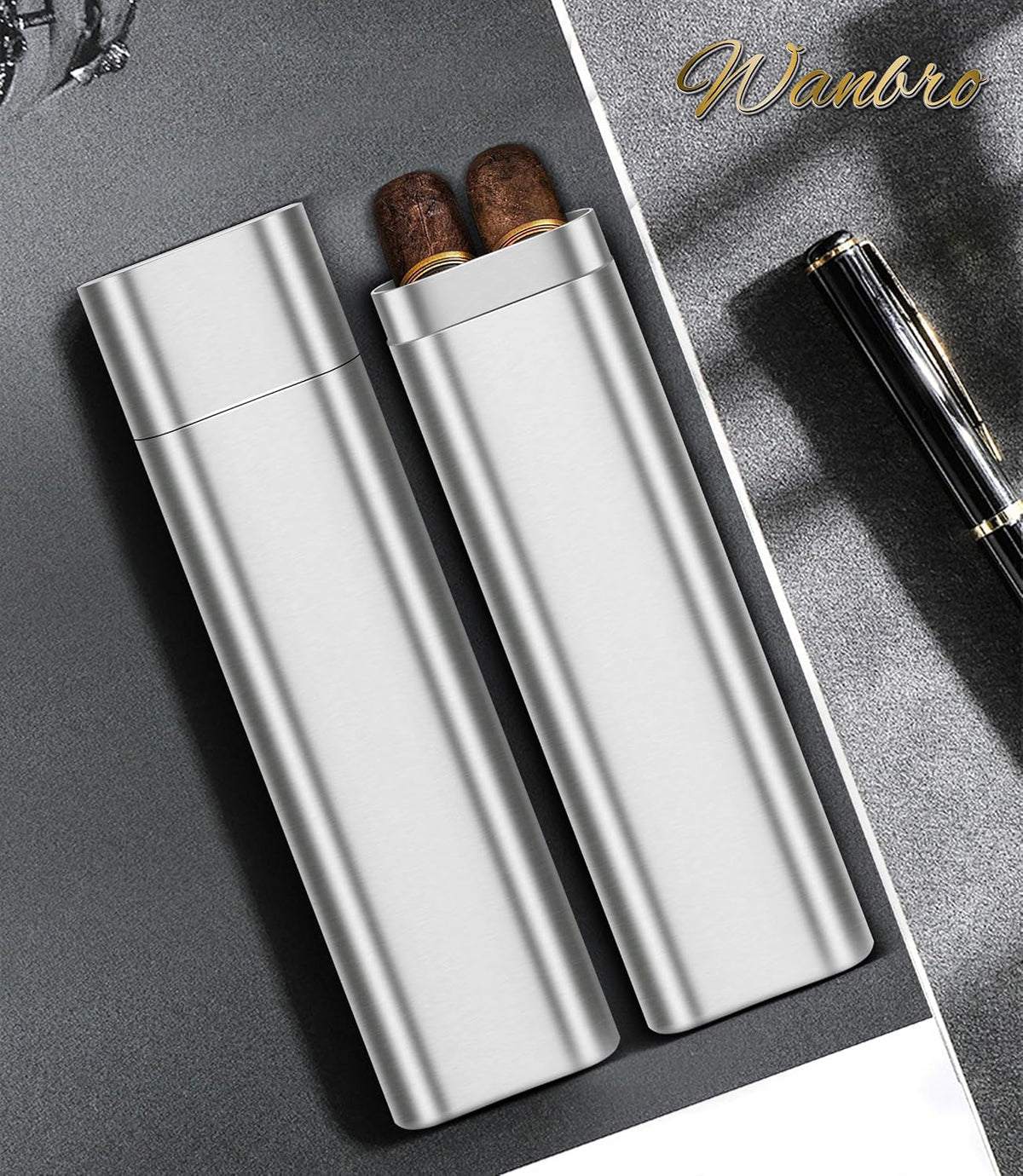 Pack of 2 Stainless Steel Cigar Case 2Pcs Holder+Cigar Tube with Removable Hip Flask, Travel Cases, Cigars Accessory, Christmas Gift for Women Men