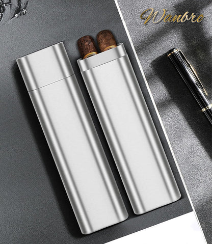 Pack of 2 Stainless Steel Cigar Case 2Pcs Holder+Cigar Tube with Removable Hip Flask, Travel Cases, Cigars Accessory, Christmas Gift for Women Men