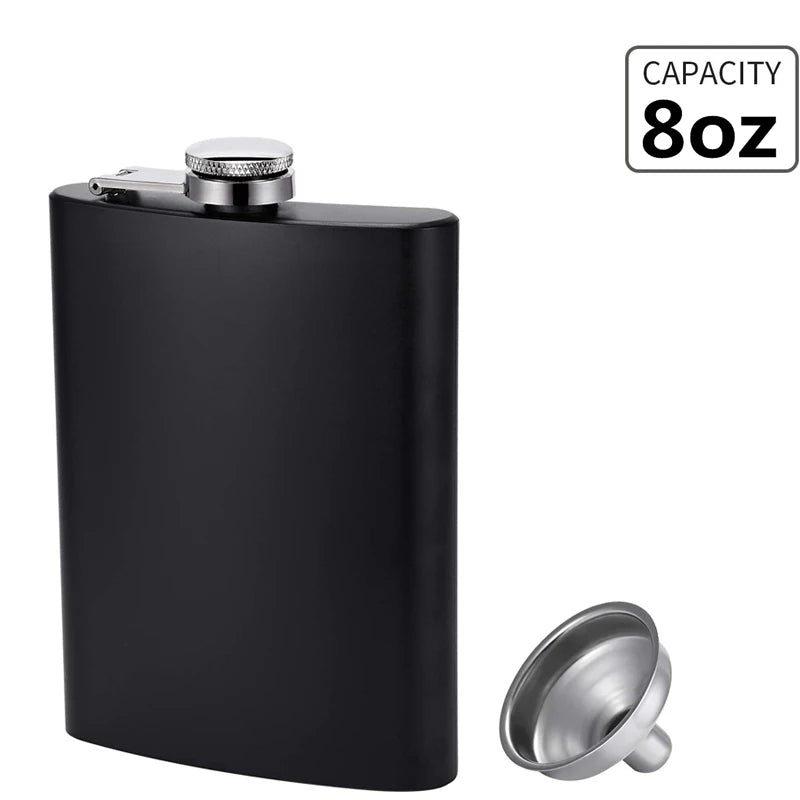 Matte Black Hip Flask for Liquor Stainless Steel Leak Proof with Funnel Flask Set Drinking Whiskey Flask KC0454