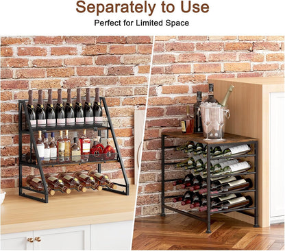 Wine Rack Freestanding Floor Modular Split 40 Bottles Vertical Countertop Wine Racks Tall Liquor Bottle Display Shelf with Hidden Cork Organizer for Home Bar, Black/Antique