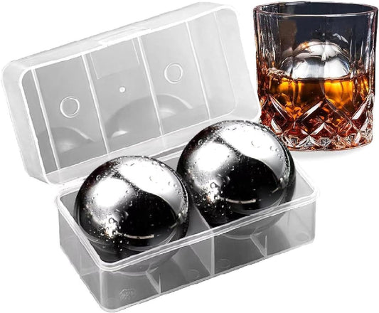 2Pack Stainless Steel Whiskey Ice Balls Reusable Beverage Chilling Stones | XL 55Mm round Metal Ice Balls, Reusable for Cocktail Whiskey, Birthday Gift for Men Husband