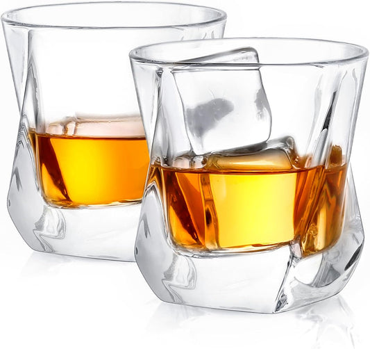 Aurora Crystal Whiskey Glasses, 7.4Oz Twisted Whiskey Glass Set of 2, Old Fashioned Liquor and Drinking Glasses, Crystal Scotch Whisky Glass Set for Bourbon