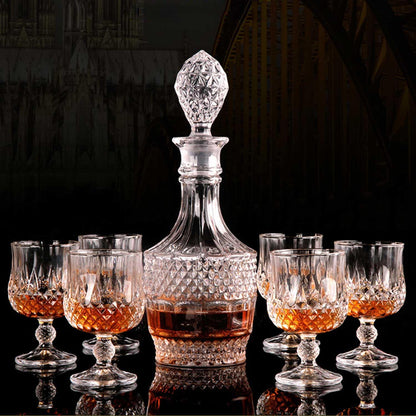 Bourbon Clear Whiskey Decanter，Hand Painted Liquor Decanter Glasses Set, Crystal Design Decanter and 6 Glasses，Bourbon Scotch Vodka Wine，Tequila，Home Bar ，Brandy， Gifts for Men | Sparkling Glass Decanter，Made of Czech Crystal Glass，High Transparency，Hand Painted Liquor Decanter Glass Set，Gifts for Men