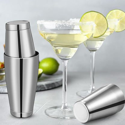 10 Pieces Stainless Steel Cocktail Shaker Boston Set, Silver