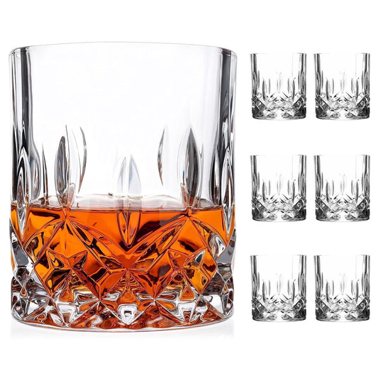 Crystal Cut Whiskey Glasses 6 Pack: 10Oz Ultra-Clear Old Fashioned Glass, Premium Lead-Free Crystal Glass Tumbler for Drinking Bourbon, Scotch, Cognac, Cocktails
