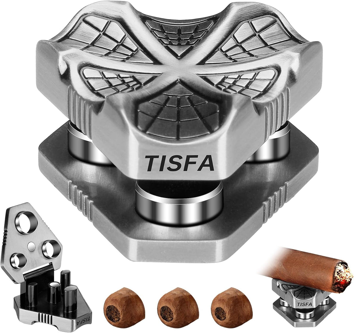 Cigar Punch with Cigar Holder Combo, Triple Punch Cutter and Stand | Mini Portable Cigar Accessories, Metal Cigar Hole Punch Cigar Rest Cigar Kit