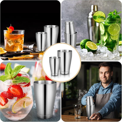 10 Pieces Stainless Steel Cocktail Shaker Boston Set, Silver