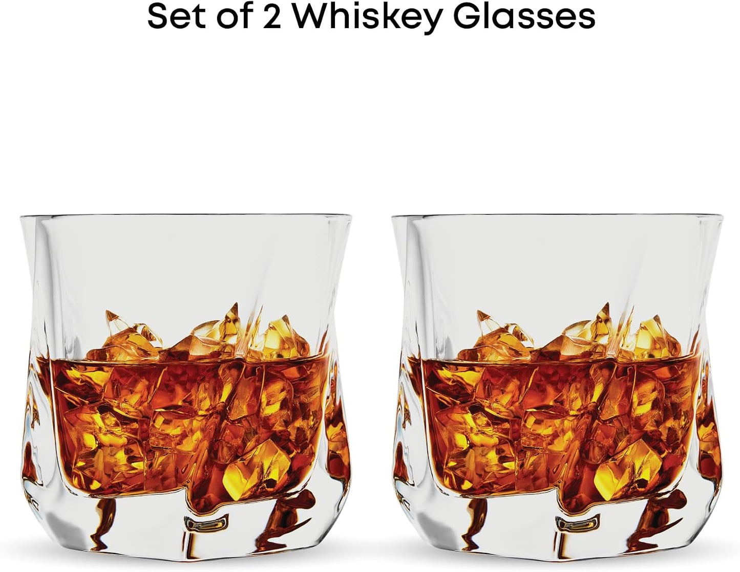 Aurora Crystal Whiskey Glasses, 7.4Oz Twisted Whiskey Glass Set of 2, Old Fashioned Liquor and Drinking Glasses, Crystal Scotch Whisky Glass Set for Bourbon