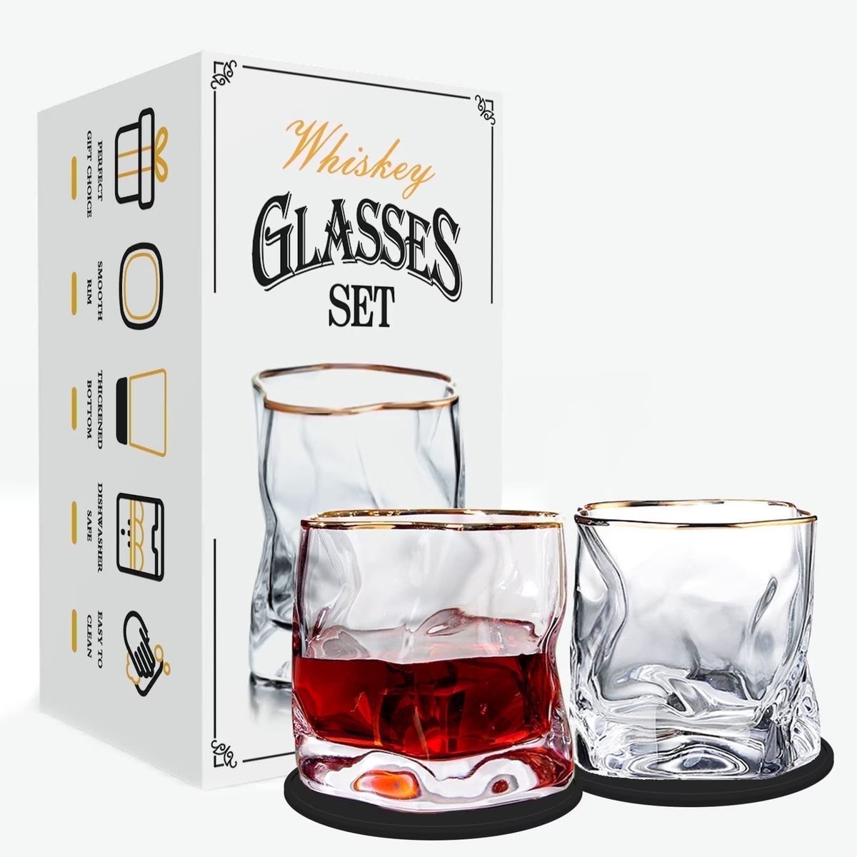 8Oz Crystal Whiskey Glasses Set of 2,Old Fashioned Cocktail Glasses for Men,Scotch,Cognac,Bourbon Drinkware
