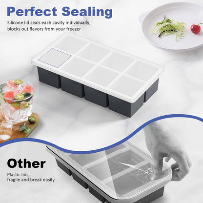 Large Ice Cube Trays for Whiskey:  Big Silicone Ice Cube Trays 2Inch - Huge Square Ice Cubed Tray for Whisky and Cocktail