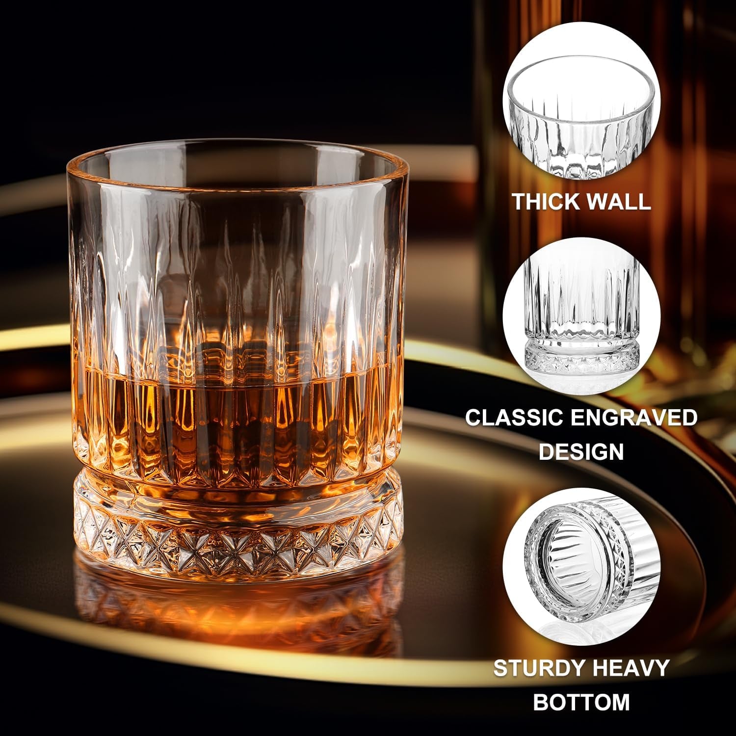 Whiskey Glasses Set of 6, 11Oz Old Fashioned Cocktail Glasses, Lead-Free Crystal Scotch Bourbon Glass, Whiskey Tumblers for Scotch Bourbon