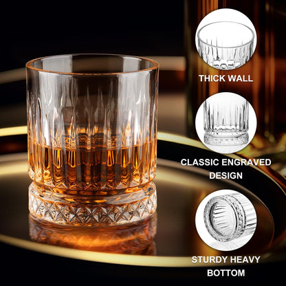 Whiskey Glasses Set of 6, 11Oz Old Fashioned Cocktail Glasses, Lead-Free Crystal Scotch Bourbon Glass, Whiskey Tumblers for Scotch Bourbon