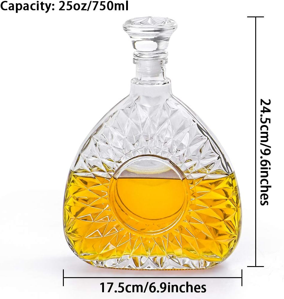 Liquor Decanter, Glass Decanter with Airtight Stopper, Decanter Bottle for Whiskey, Brandy, Scotch, Bourbon, 25Oz/750Ml