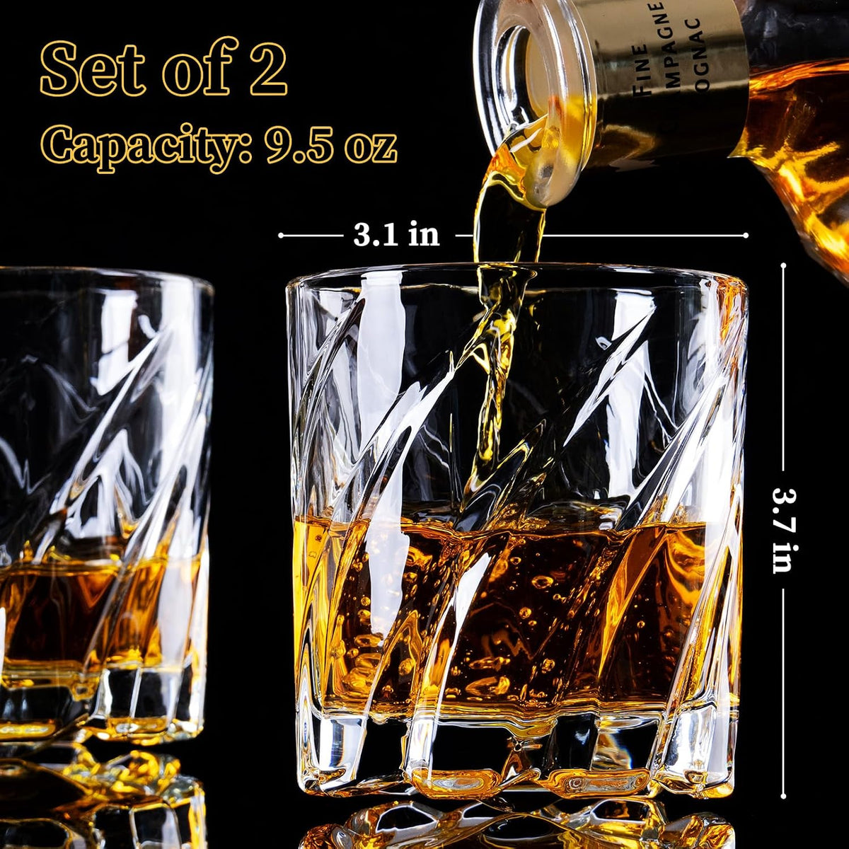 Spinning Whiskey Glasses Set of 2, 9.5OZ Old Fashioned Glass
