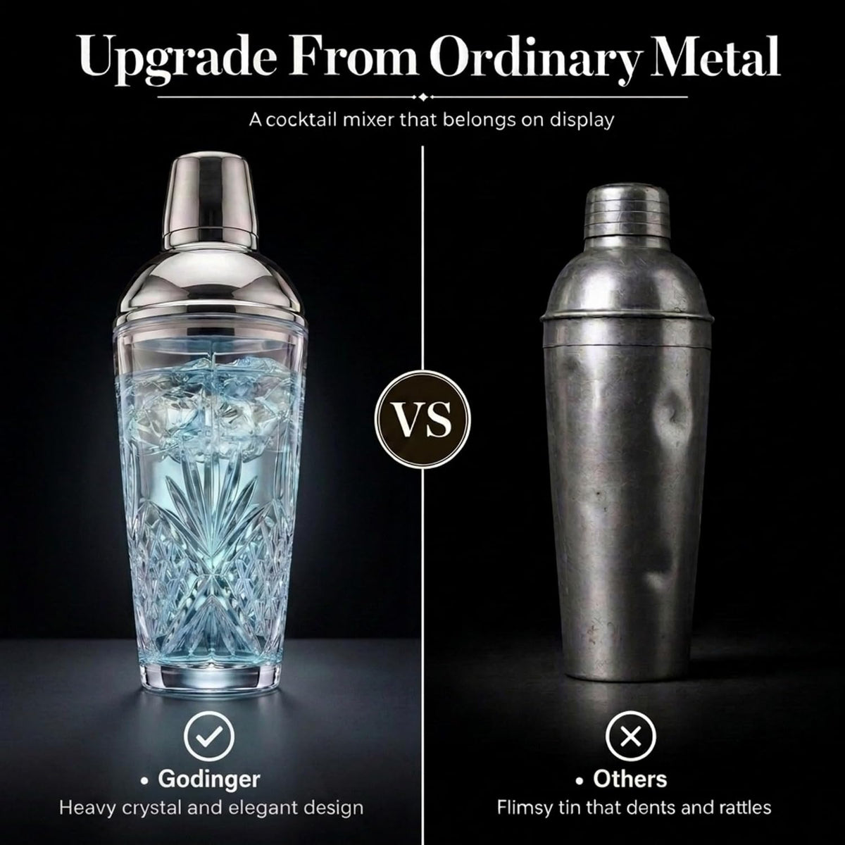 Dublin Crystal Cocktail Shaker with Lid - Glass Martini Shaker, Drink Shaker for Home Bar, Bartender Gift, 17Oz