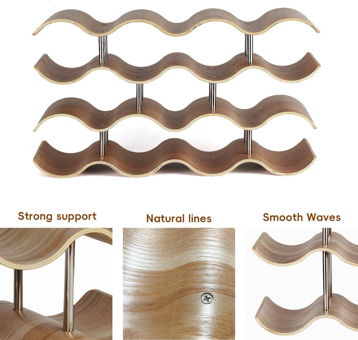 14 Bottles Wine Racks Countertop for Shelf, 4-Tier Wooden Wine Bottle Holder Stand, Freestanding Wine Storage for inside Cabinet Organizer for Home Décor, Bar and Pantry