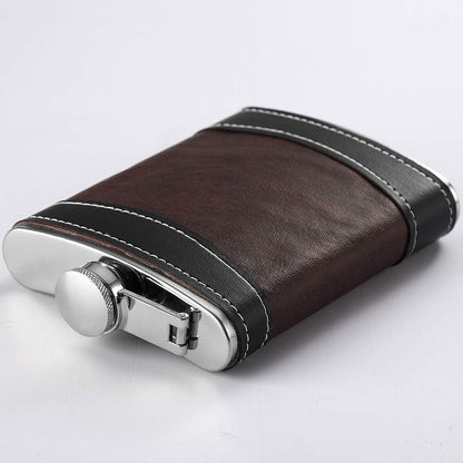 Premium 1 Pack 8 Oz Hip Flask for Liquor Soft Touch Leather Wrap with Funnel,18/8 Stainless Steel Highest Food Grade Leak Proof Classic Flask