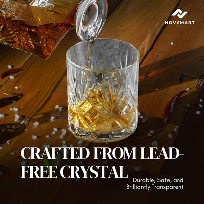 Customised Whiskey Decanter Set with 6 Glasses, Wooden Gift Box & Metal Tray – Premium Glass Barware Corporate Keepsake for Men, Groomsmen, Anniversary, Father’S Day Heavy Liquor Pour