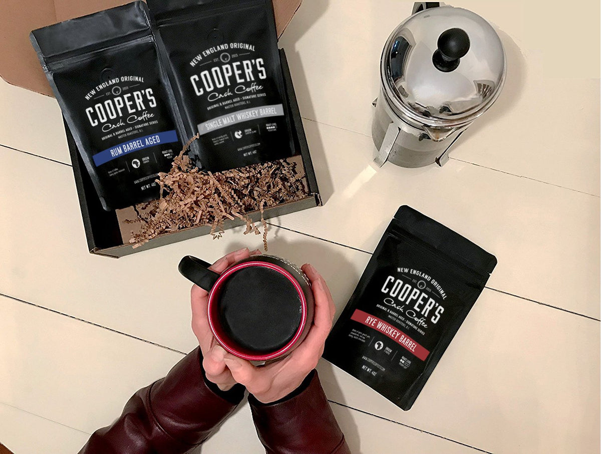 Rye Whiskey Barrel Aged Coffee - Single Origin Ethiopian Coffee Raw Beans Aged in Rye Whiskey Barrels - Ground 12Oz and Bourbon Barrel Aged Coffee Set (Pack of 3) - Ground 4Oz