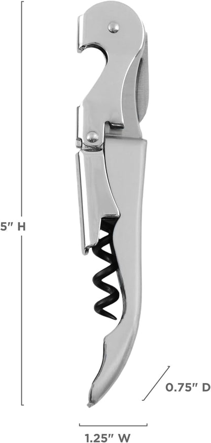 tap Double Hinged Waiter'S Corkscrew Wine Opener, Stainless Steel Wine Bottle Opener with Built in Foil Cutter, Home Bar Tools, Bar Cart Accessories, Wedding Gifts, Set of 1, Silver