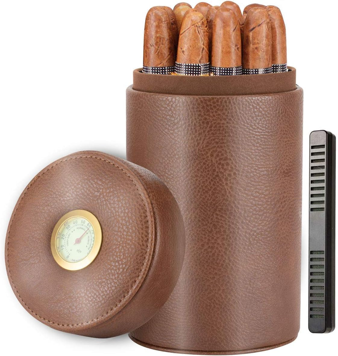 Leather Cigar Humidor Case/Cigar Jar and Travel Cigar Case/Cigar Box with Cedar Wood Lined Cigar Accessories