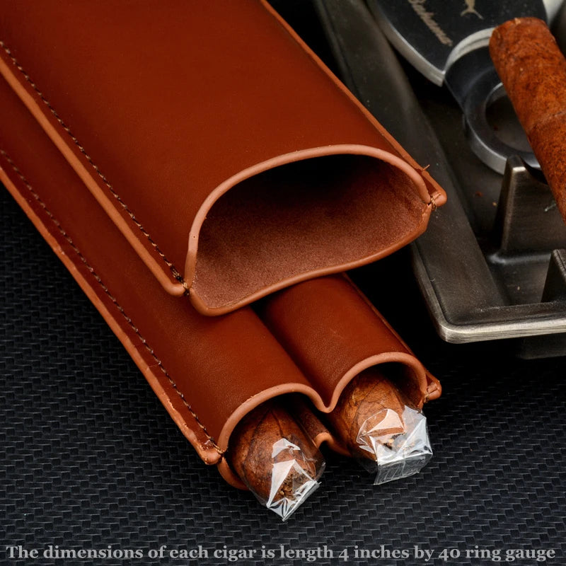 Pocket Size Cigar Case Leather Cigar Holder 20Mm Cigar Tube Mini Box for Cigar Brown Travel Humidor 5.8" Long Cigar Accessory