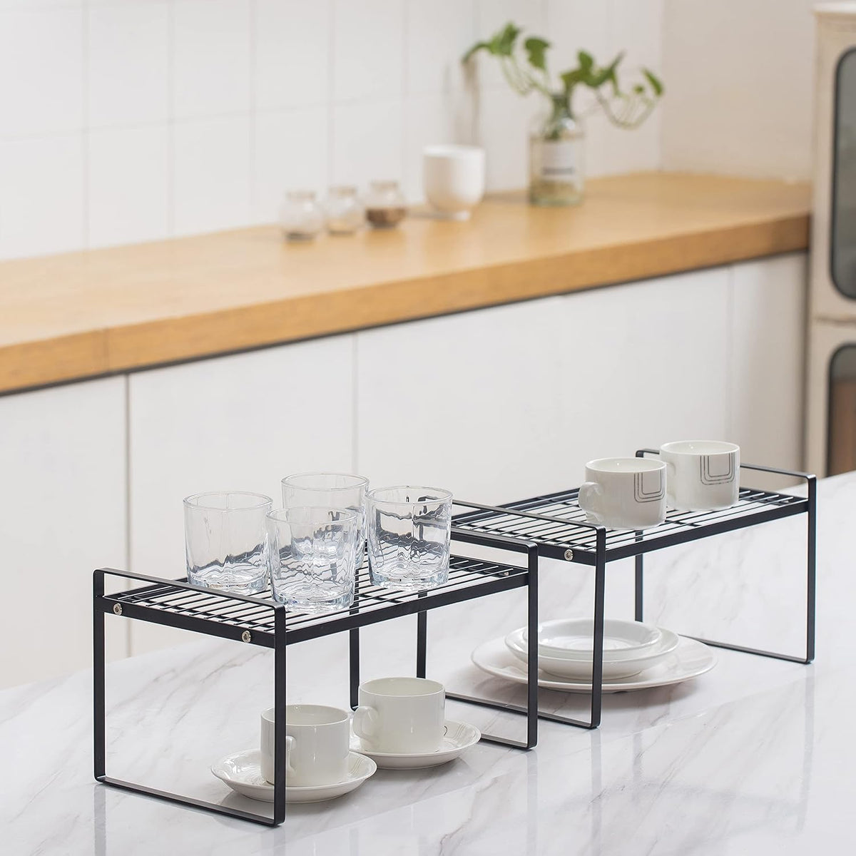 Cabinet Shelf Organizer, Pantry Shelf Rack, Black 13X8.3X7.3