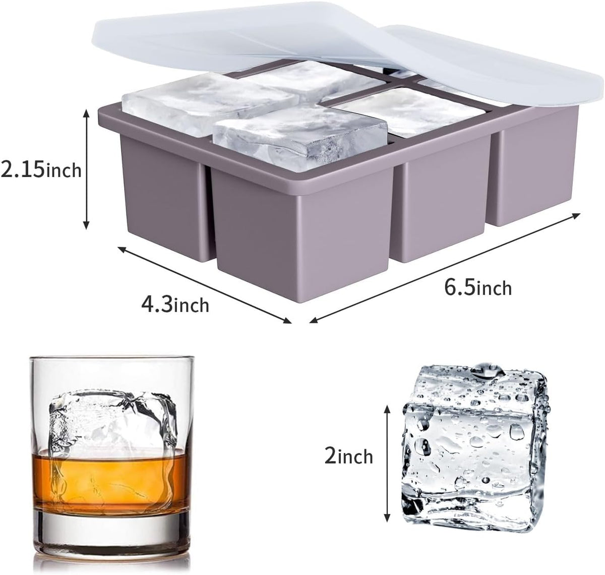 Large Ice Cube Tray for Whiskey:  Big Square Ice Cube Maker for Cocktail - 3Pack Silicone Old Fashioned Ice Cube Trays - 2Inch Huge Cubed Ice Trays for Whisky