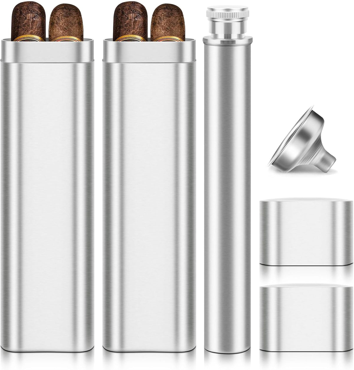 Pack of 2 Stainless Steel Cigar Case 2Pcs Holder+Cigar Tube with Removable Hip Flask, Travel Cases, Cigars Accessory, Christmas Gift for Women Men