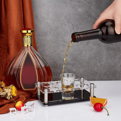 Shot Glass Holder Tray, 6 Hole Acrylic Bar Tasting Serving Tray, Wine Shot Glasses Display, Whiskey Tequila Glass Cup Rack Organizer for Restaurant Club Bar Family Gathering Party