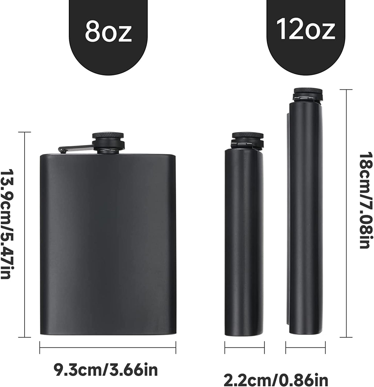 2 Pack Hip Flasks for Liquor, 8 Oz & 12 Oz, Stainless Steel Leakproof