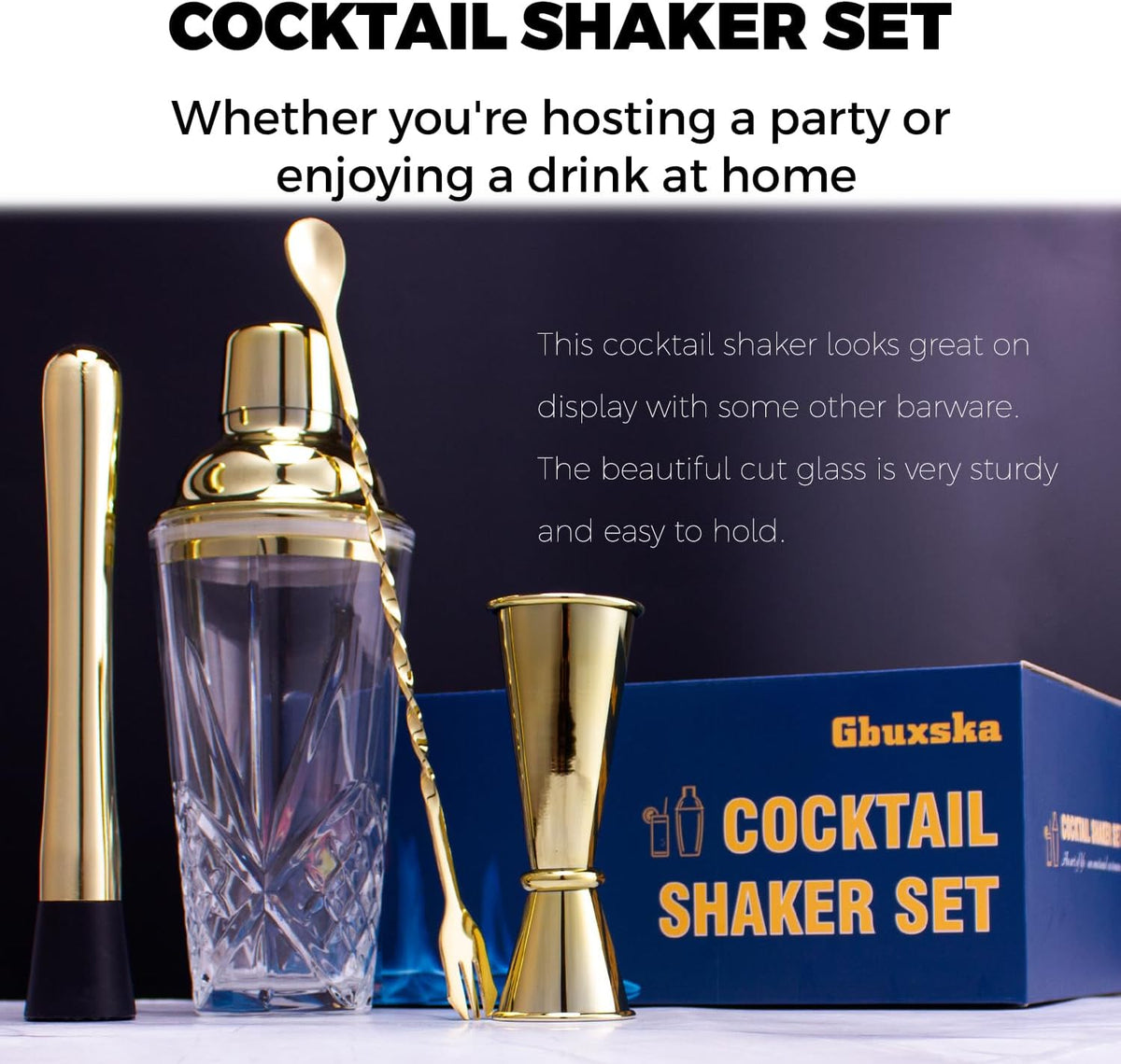 Cocktail Shaker Set with Jigger, Glass Shaker with Strainer