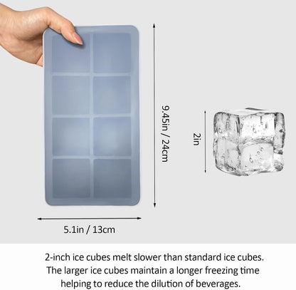 2 Pack Silicone 2 Inch Large Ice Cube Molds for Cocktails Wine Fruit and Bourbon Whiskey Easy Release Ice Cube Tray with Lid Ideal for Cold Drinks and Entertaining Gatherings