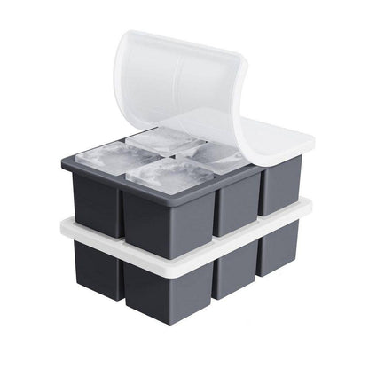 Old Fashioned Style Black Square Ice Mold Silicone Large Ice Cube Tray with Lid for Cocktails Whiskey 2 Pack
