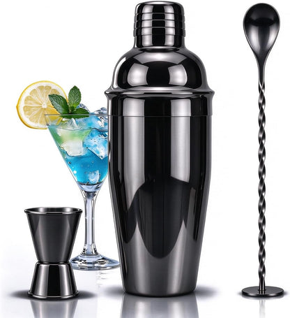 24Oz Cocktail Shaker Set Martini Shaker Set Bartender Set,Black,3P