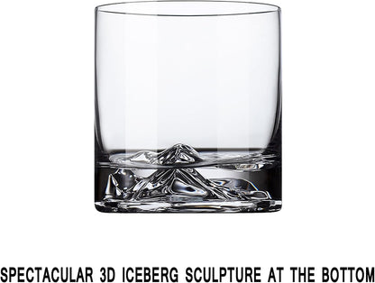 Whiskey Glasses Set of 2, 11Oz Old Fashioned Glasses, Hand-Blown Lead-Free Crystal, Iceberg Base, Durable Heavy Bottom Tumblers — Perfect Whiskey Gifts for Men, Minimalist Rustic Gift Box Included