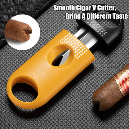 Cigar Cutter Set, with Cigar Straight Cutter, Cigar V Cutter, Cigar Punch, Multi-Functional Cigar Accessories Kit for Cigar Humidor Case, Portable Cigar Tools for Travel Outdoors (Yellow)
