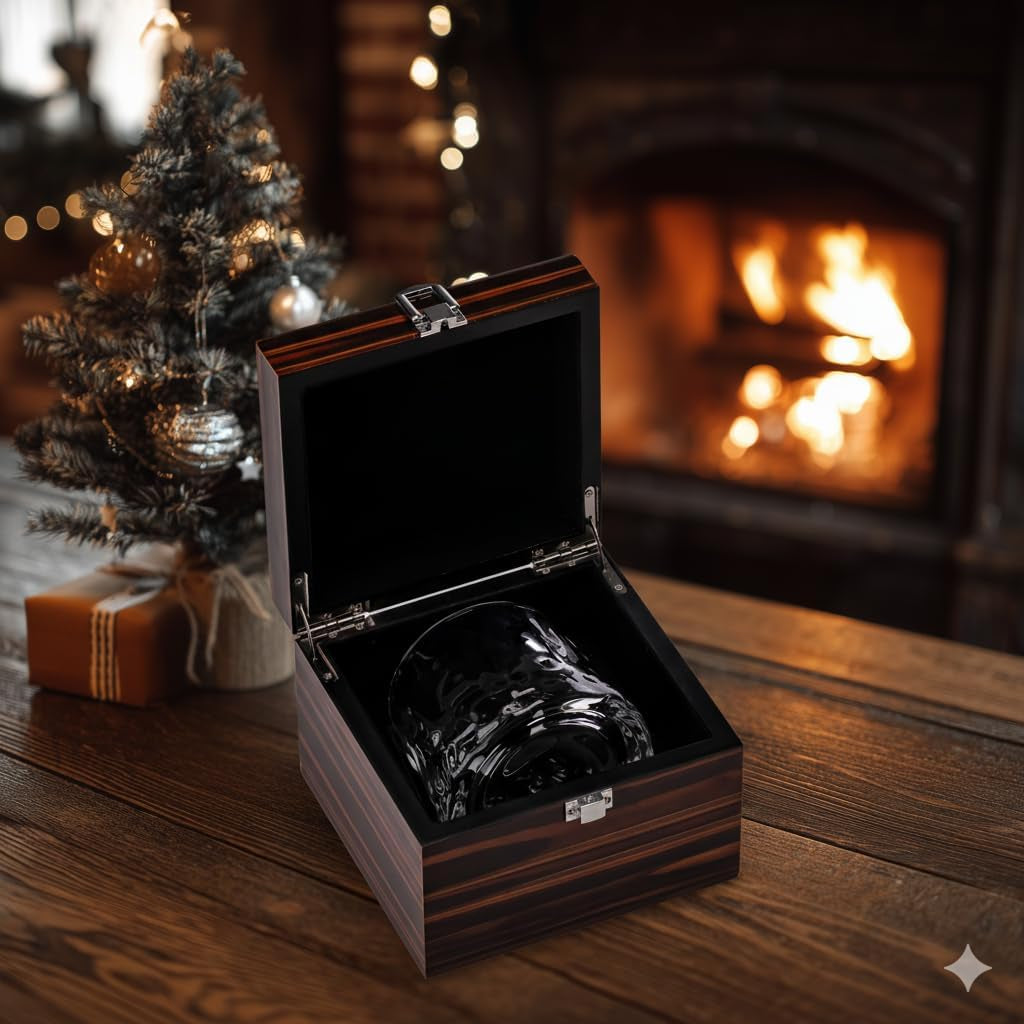 Whiskey Glass Gift Set with Premium Wood Gift Box, Crystal Bourbon Glass for Men, Dad, Husband, Birthday, Retirement, Groomsman, Christmas Gift (Volcanic)