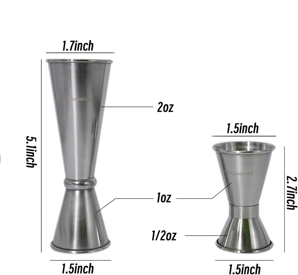 Cocktail Jigger，Double-Sided Jigs Made of Stainless Steel, 2 Oz & 1 Oz and 1/2 Oz & 1 Oz Precise Bartender Tool for Cocktail Shaker Sets,Jigger for Bartending, Home Bars & Mixology