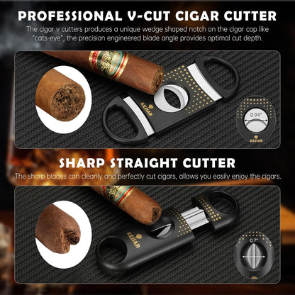 Cigar Humidor Case, Portable Cigar Box with Cigar V Cutter, Straight Cigar Cutte