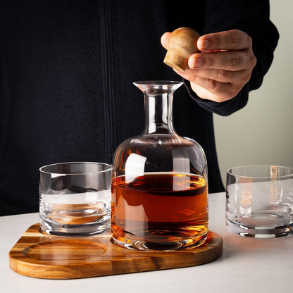 Whiskey Decanter Set with Glasses, Wood Tray and Stopper