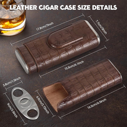 Cigar Humidor Case/Jar,Leather Cigar Case Cedar Wood Lined Cigar Box