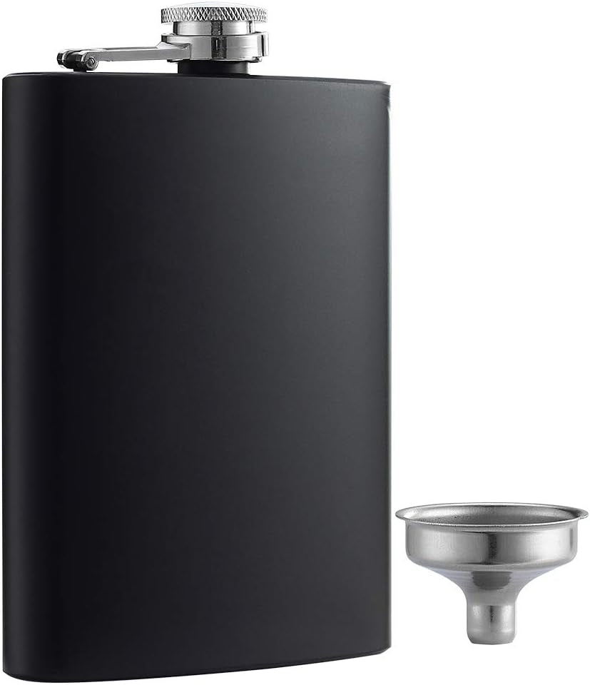 8 Oz Matte Black Pocket Liquor Whiskey Hip Flask with Funnel, Stainless Steel and Leak Proof